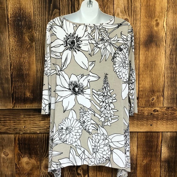 Clara Sun Woo Floral Print Keyhole Cutout 3/4 Sleeve Tunic Top Sz S - Picture 4 of 5